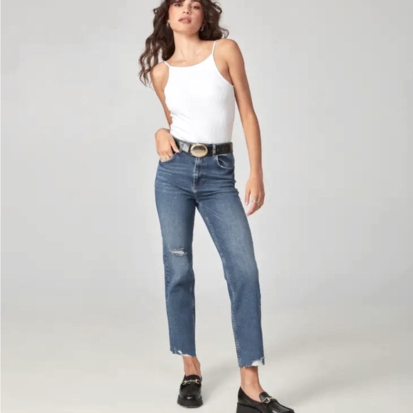 Lola Denver High-rise Straight Jeans with Raw Hem in Dim Sky Size 27 - Picture 1 of 9